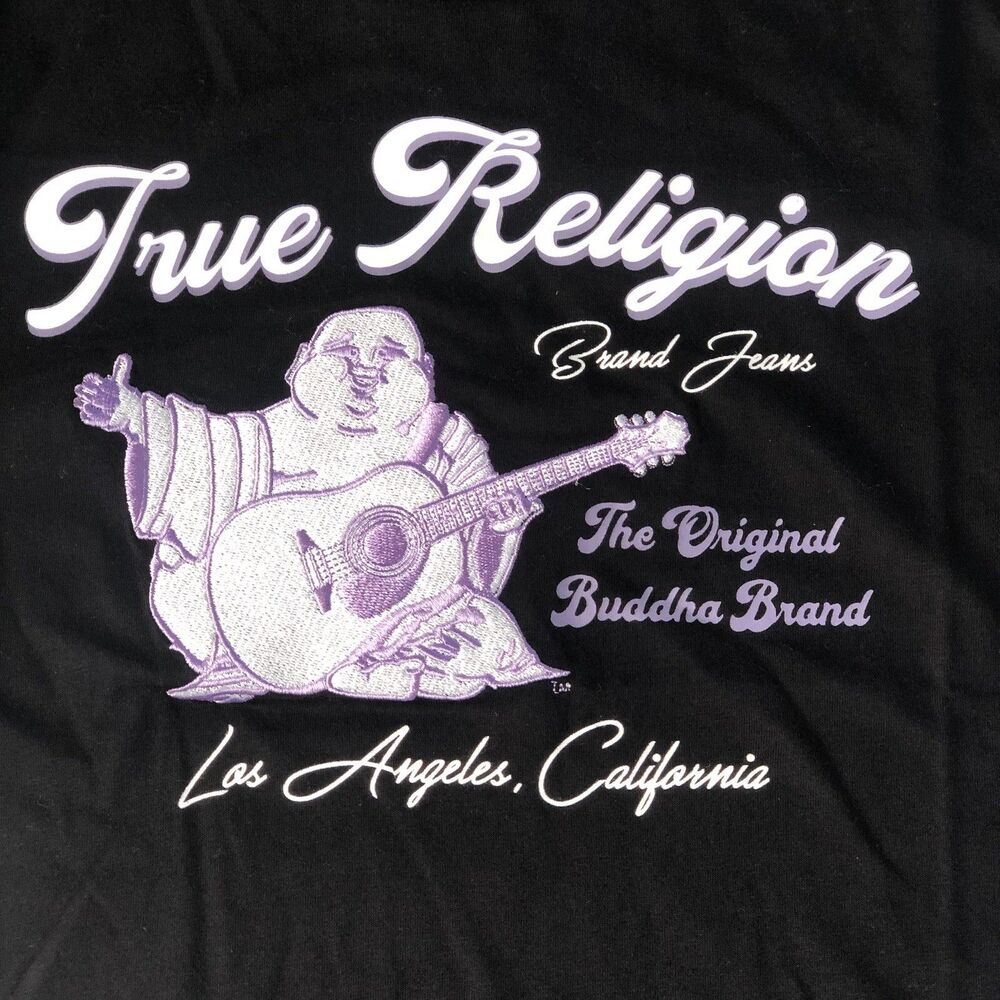 True Religion Women’s Embroidered Buddha Patch Baby Tee Black Size Medium NWT
